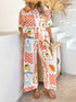 'Splendory' Collared Print Top and Pants Set - Celes Fashion